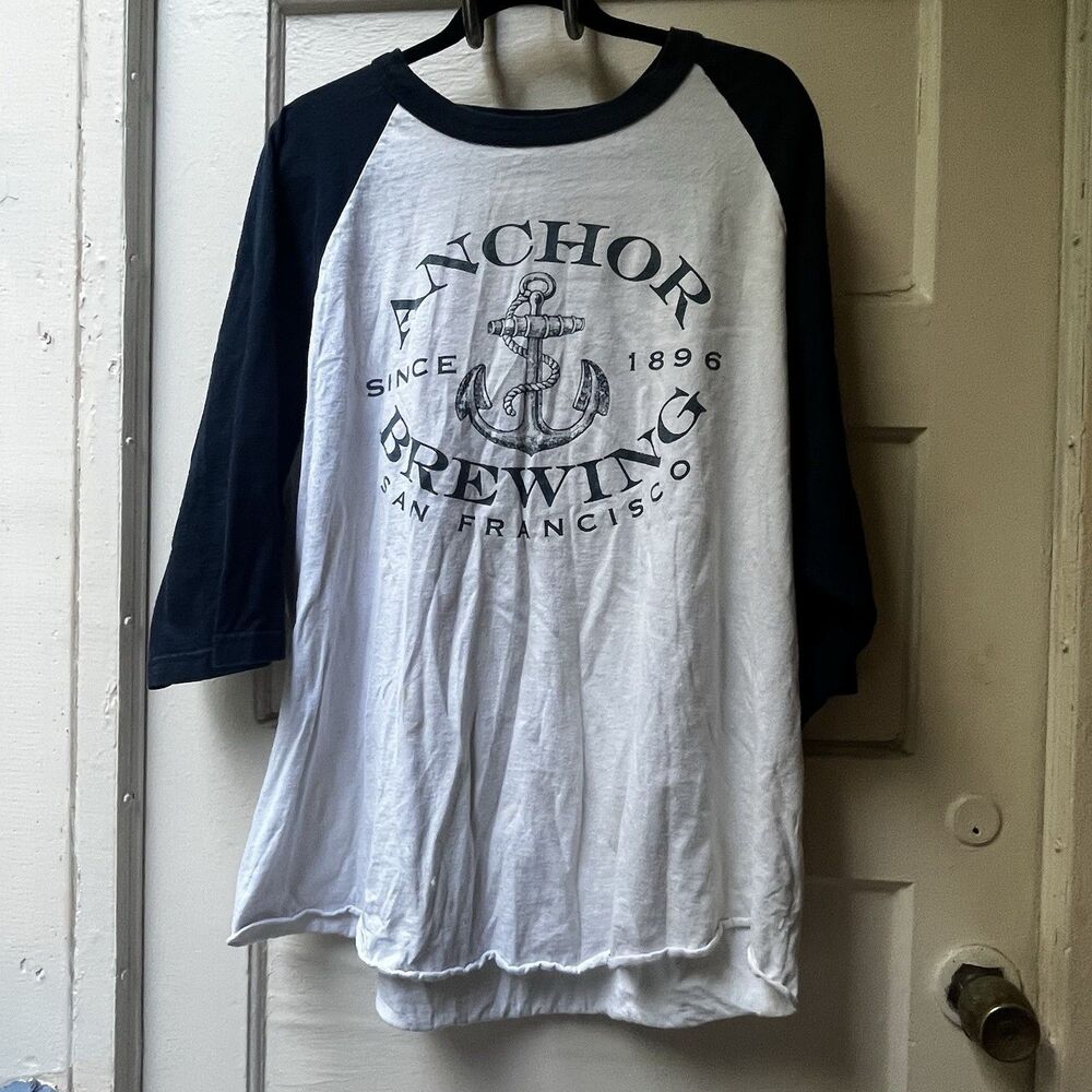 Anchor Steam Brewing Shirt L White Raglan Nostalgia San Francisco Beer Casual